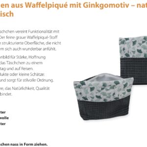 Kulturtäschchen aus Waffelpique mit Ginkgomotiv